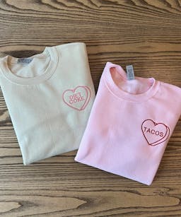 Custom Embroidered Valentine Sweatshirt with Personalized Candy Hearts