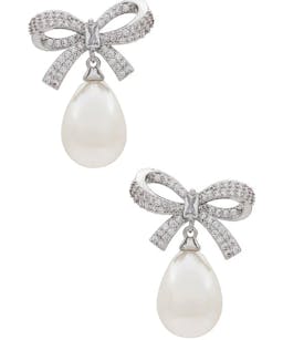 SHASHI Pave Bow Pearl Drop Earring