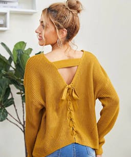 cut out tie back sweater