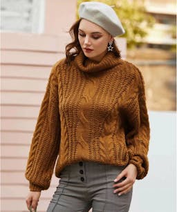 chunky high neck cable sweater