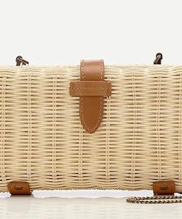 rattan clutch leather buckle chain strap