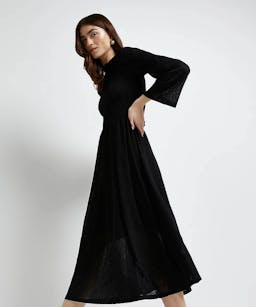River Island Black Shirred Midi Dress