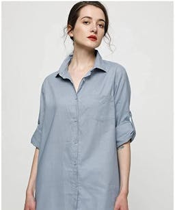 Minibee Women-s Linen Blouse High Low Shirt with Roll-Up Sleeves