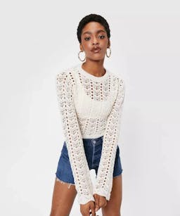 Nasty Gal Crochet Knitted Open Back Tie Crop Top