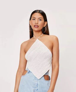 Nasty Gal Crochet Halter Neck Strappy Knitted Top