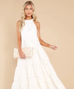 Red Dress Sweet Excitement Ivory Floral Eyelet Maxi Dress