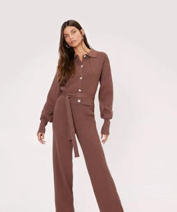 Nasty Gal Ribbed Knitted Belted Cardigan And Pants Set