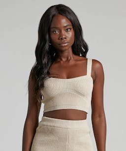 ASSUNDA crop top and short knit two piece set in Sand