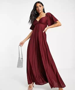 ASOS DESIGN pleated twist back cap sleeve maxi dress in red
