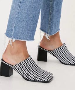 Nasty Gal Square Toe Block Heeled Houndstooth Mules