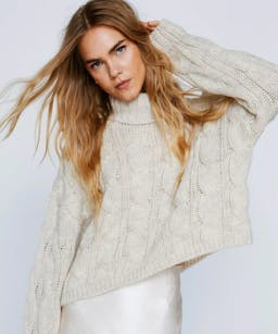 NastyGal Roll Neck Cable Knitted Sweater