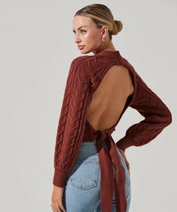 ASTR the Label Inez Cable Knit Open Back Sweater
