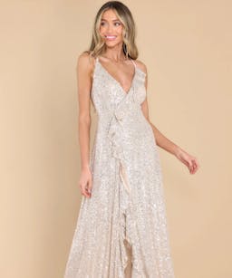 What's More Exciting Silver Sequin Maxi Dress