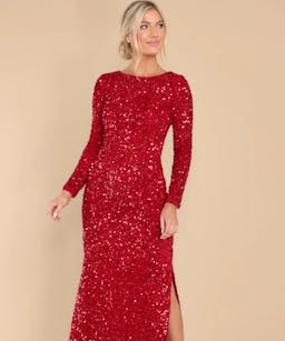 Hold Your Crown Ruby Red Sequin Maxi Dress