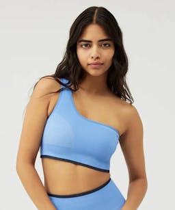blue one shoulder bra