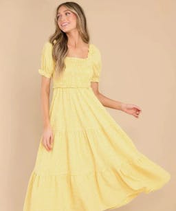Red Dress Act of Kindness Yellow Gingham Midi Dress