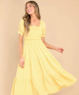 Red Dress Acts Of Kindness Yellow Gingham Midi Dress