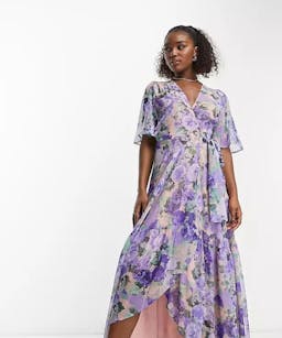 Hope & Ivy Flutter Sleeve Wrap Maxi Dress