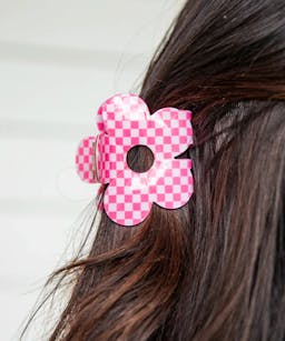 PinkLily Time To Bloom Pink Checkered Flower Hair Clip