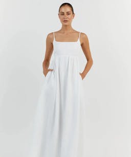 Dissh Sunny White Linen Midi Dress
