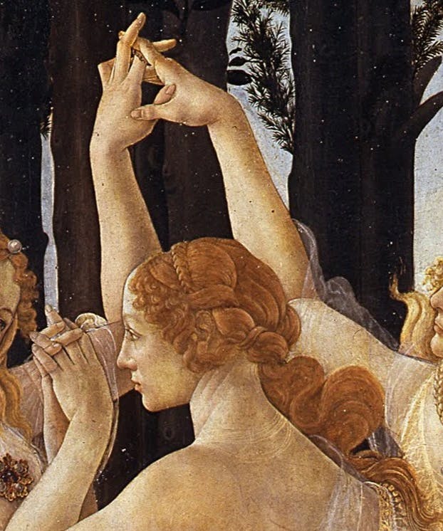 Sandro Botticelli - Three Graces in Primavera public domain wikimedia commons