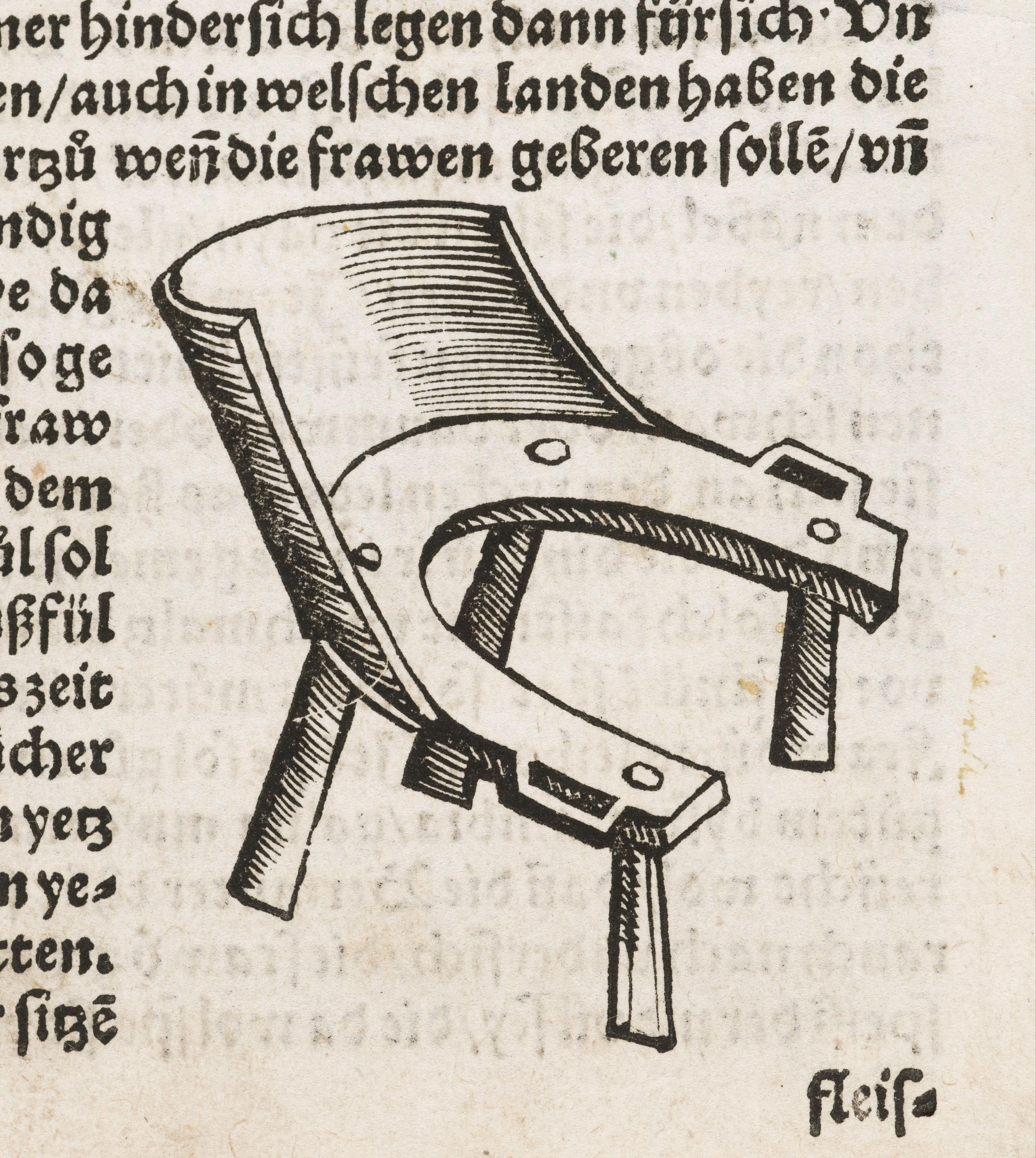 Illustration of a birthing stool. Wellcome Images/Creative Commons/Wikimedia Commons