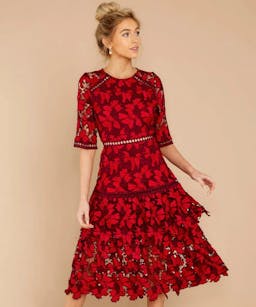 Get To The Point Red Lace Midi Dress