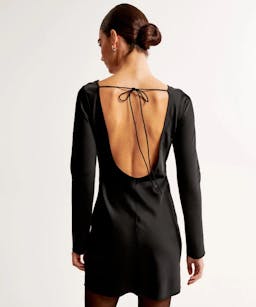 Abercrombie Satin Long Sleeve Open Back Mini Dress